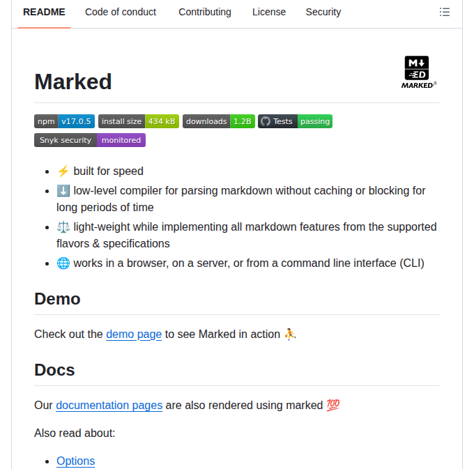Markedjs Marked screenshot