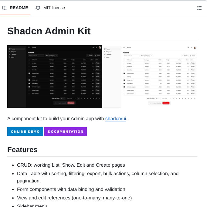 Marmelab Shadcn Admin Kit screenshot