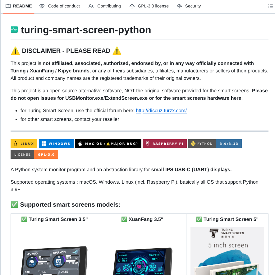 Mathoudebine Turing Smart Screen Python screenshot