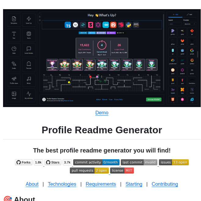 Maurodesouza Profile Readme Generator screenshot