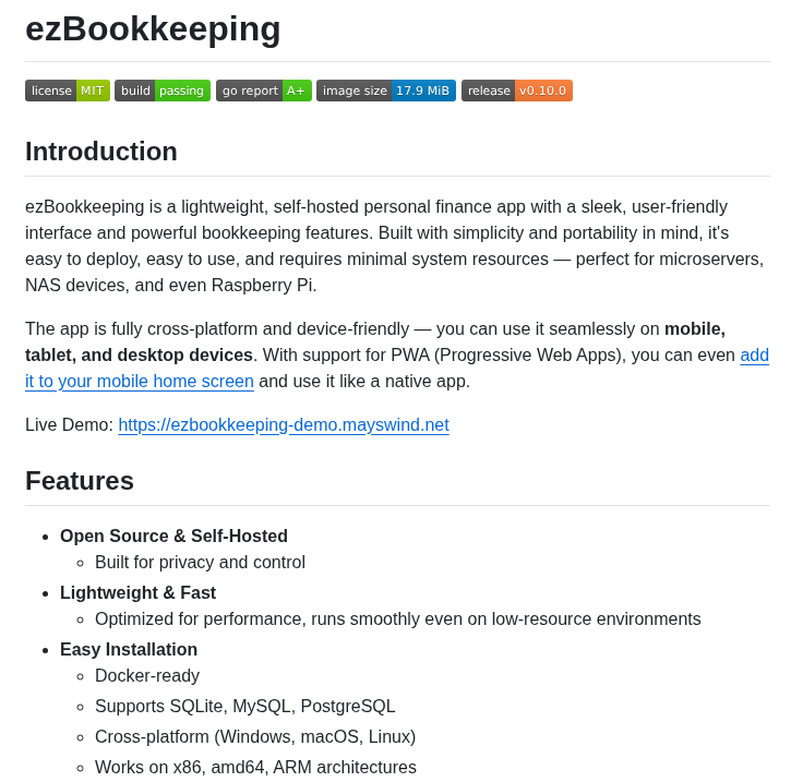 Mayswind Ezbookkeeping screenshot