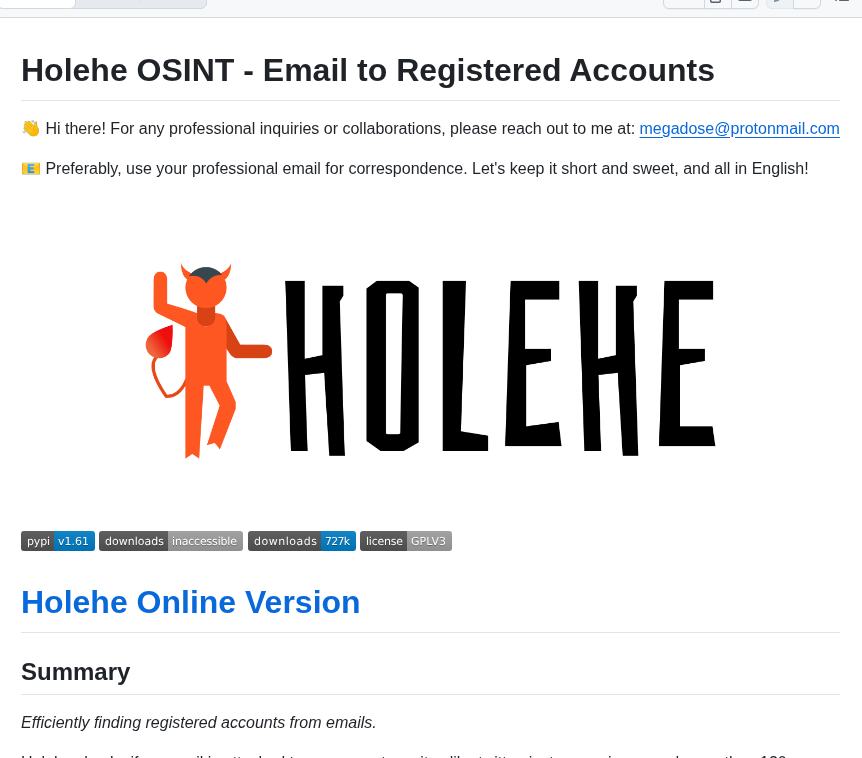 Megadose Holehe screenshot
