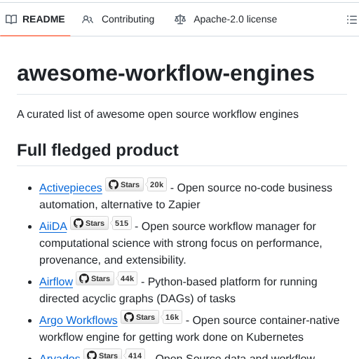 Meirwah Awesome Workflow Engines screenshot