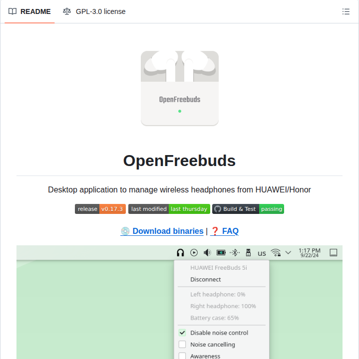 Melianmiko Openfreebuds screenshot