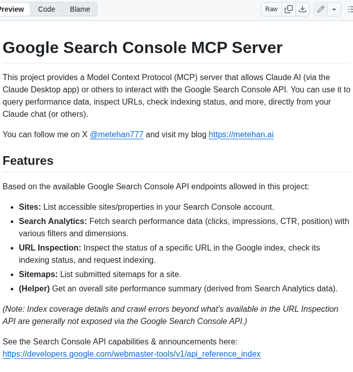 Metehan777 Google Search Console Mcp screenshot
