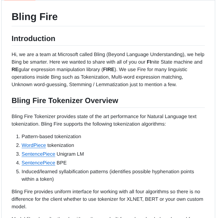 Microsoft Blingfire screenshot