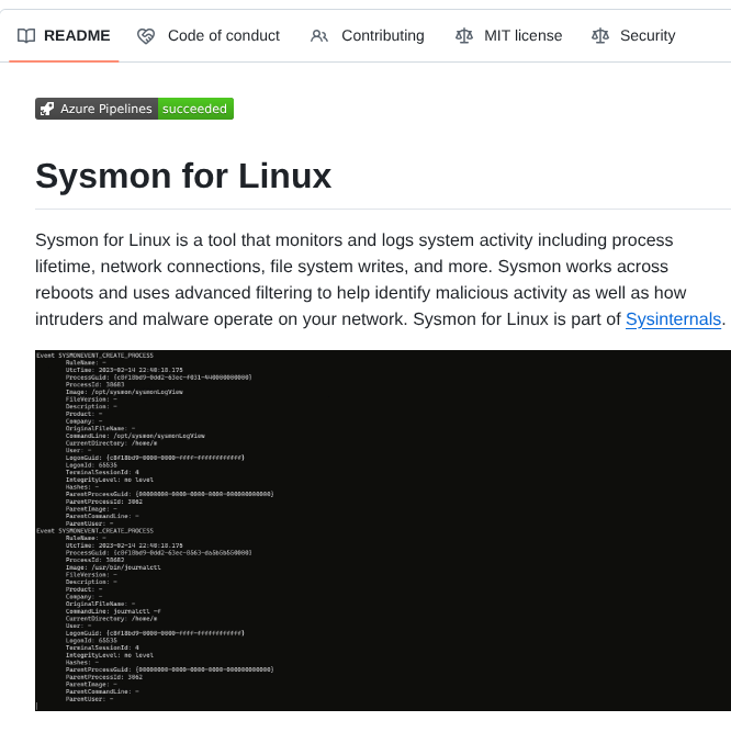 Microsoft Sysmonforlinux screenshot