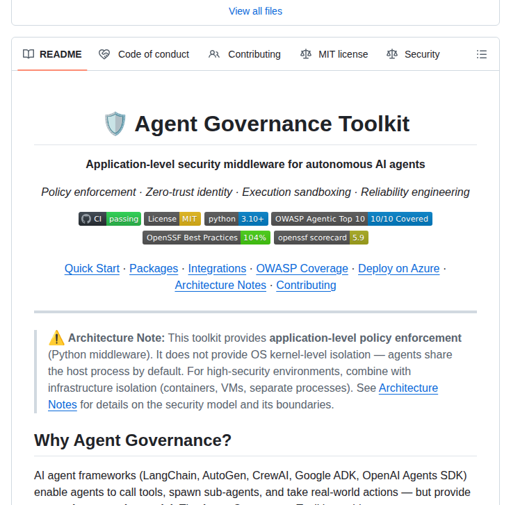 Microsoft Agent Governance Toolkit screenshot