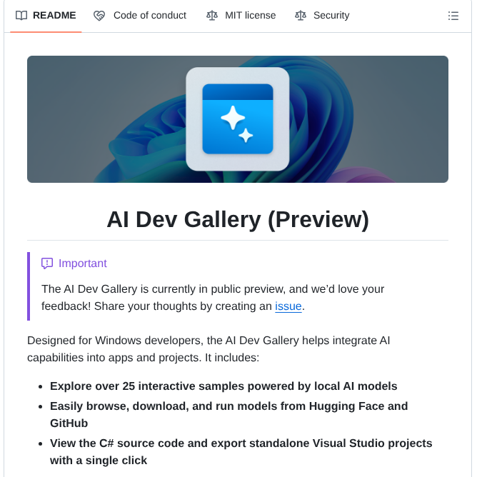 Microsoft Ai Dev Gallery screenshot