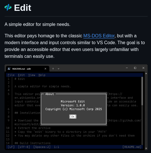 Microsoft Edit screenshot