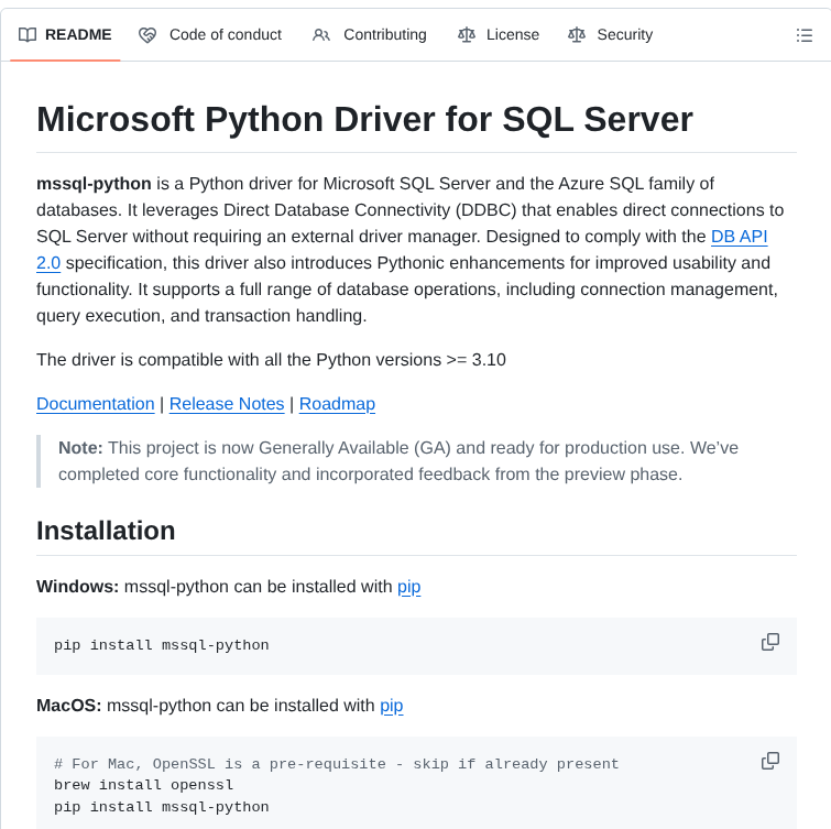 Microsoft Mssql Python screenshot