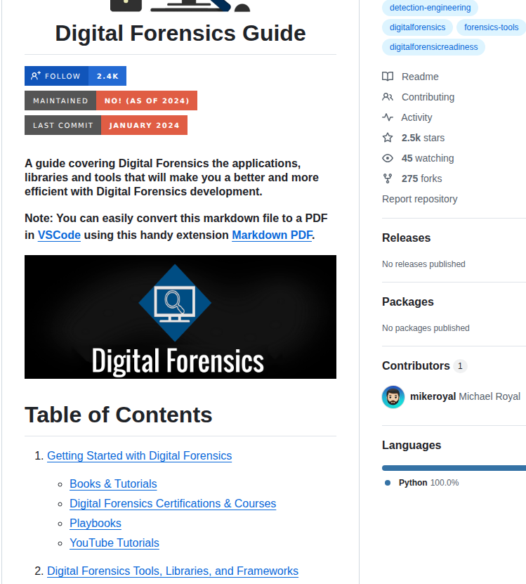 Mikeroyal Digital Forensics Guide screenshot
