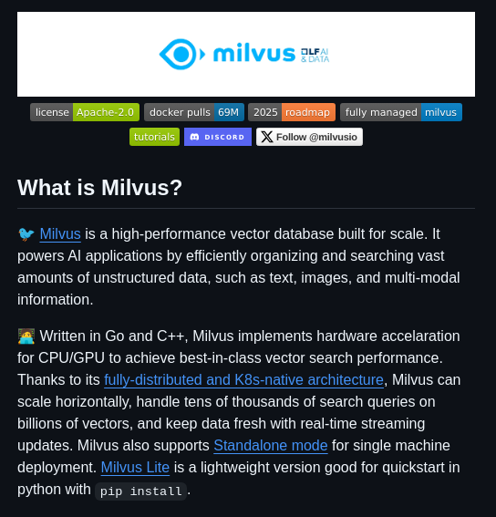 Milvus Io Milvus screenshot