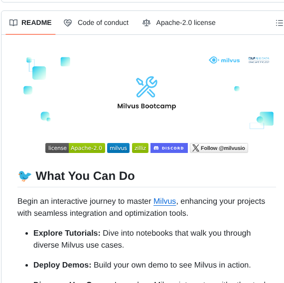 Milvus Io Bootcamp screenshot
