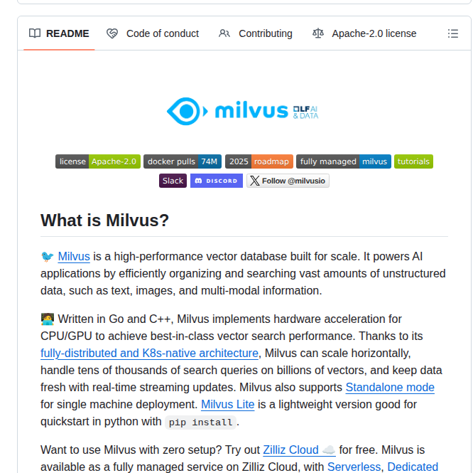 Milvus Io Milvus screenshot
