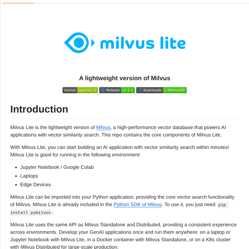 Milvus Io Milvus Lite screenshot