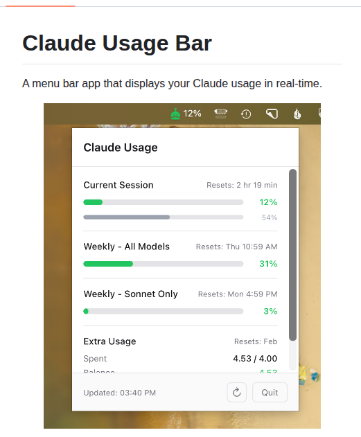 Mnapoli Claude Usage Bar screenshot