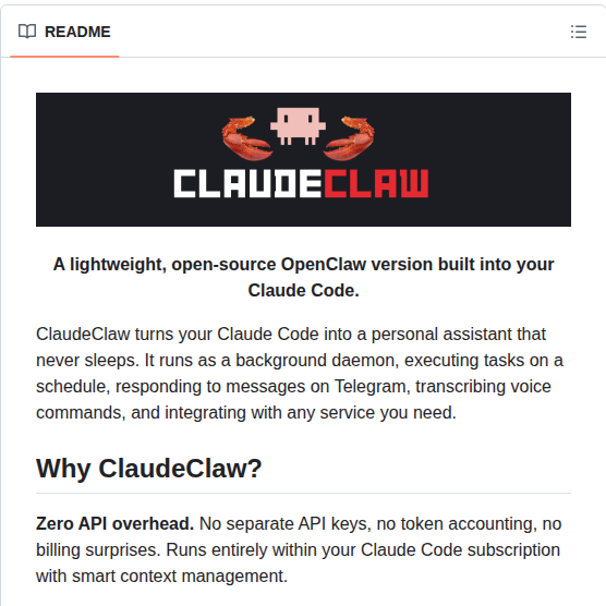 Moazbuilds Claudeclaw screenshot