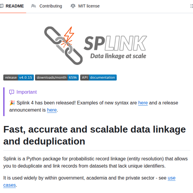 Moj Analytical Services Splink screenshot