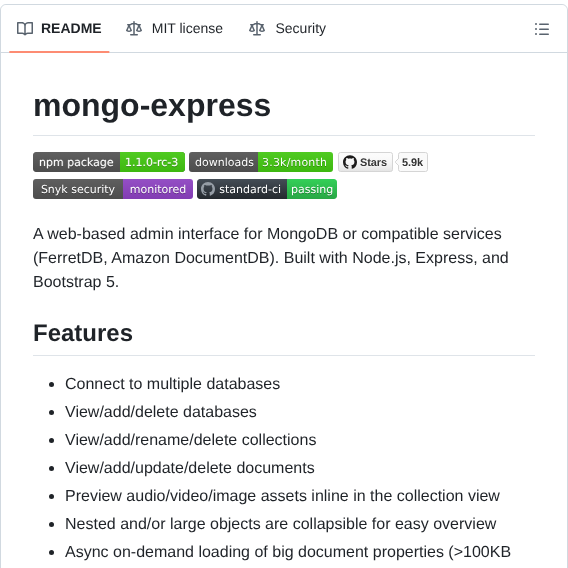 Mongo Express Mongo Express screenshot