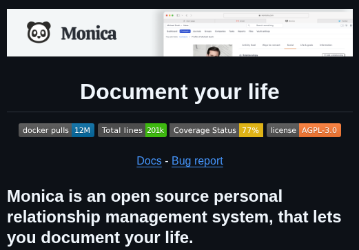 Monicahq Monica screenshot