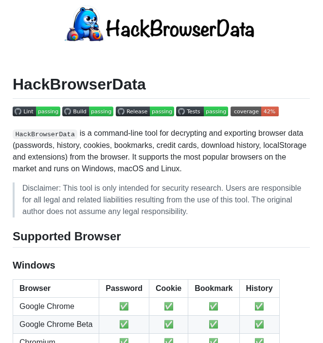 Moond4rk Hackbrowserdata screenshot