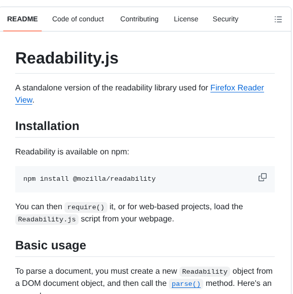 Mozilla Readability screenshot