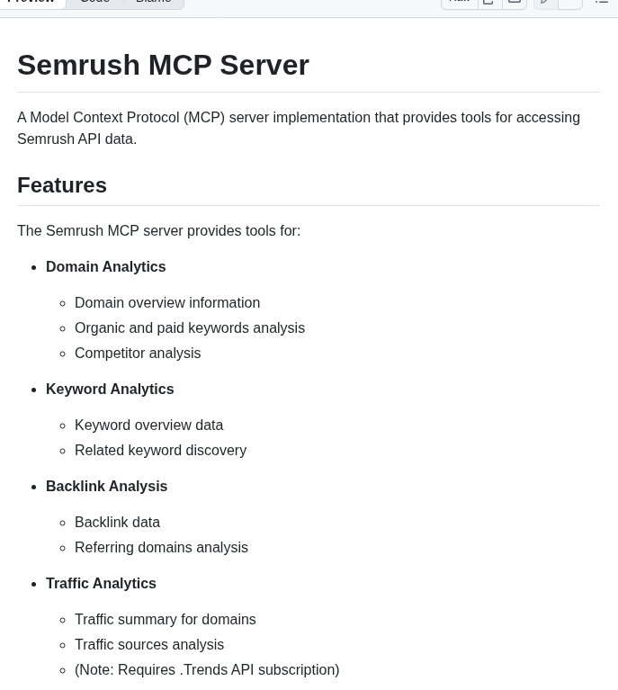 Mrkooblu Semrush Mcp screenshot