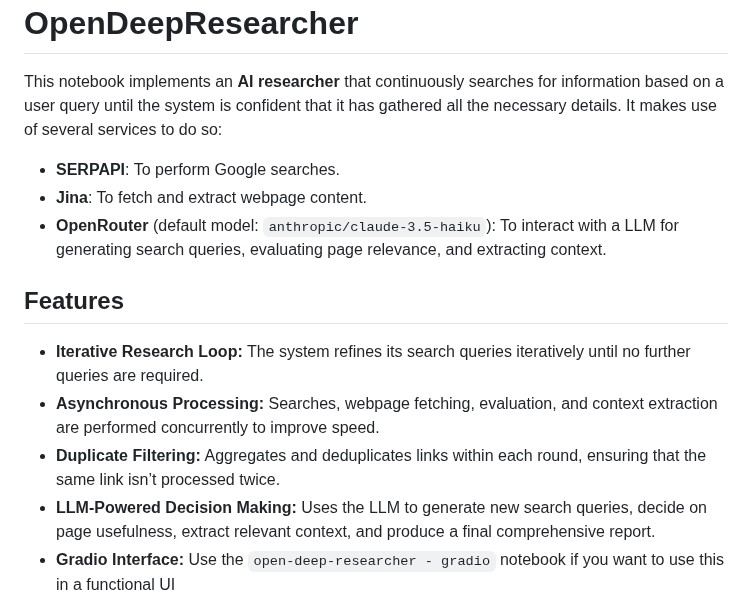 Mshumer Opendeepresearcher screenshot