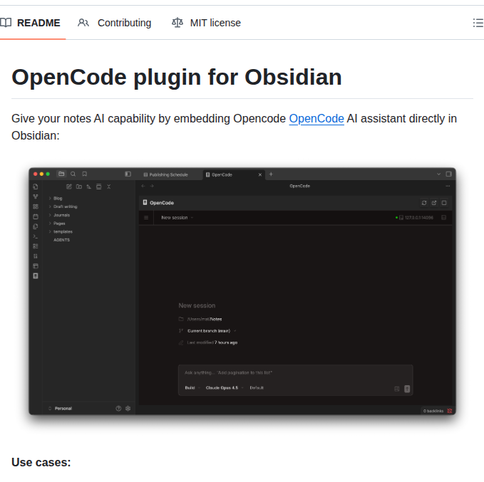 Mtymek Opencode Obsidian screenshot