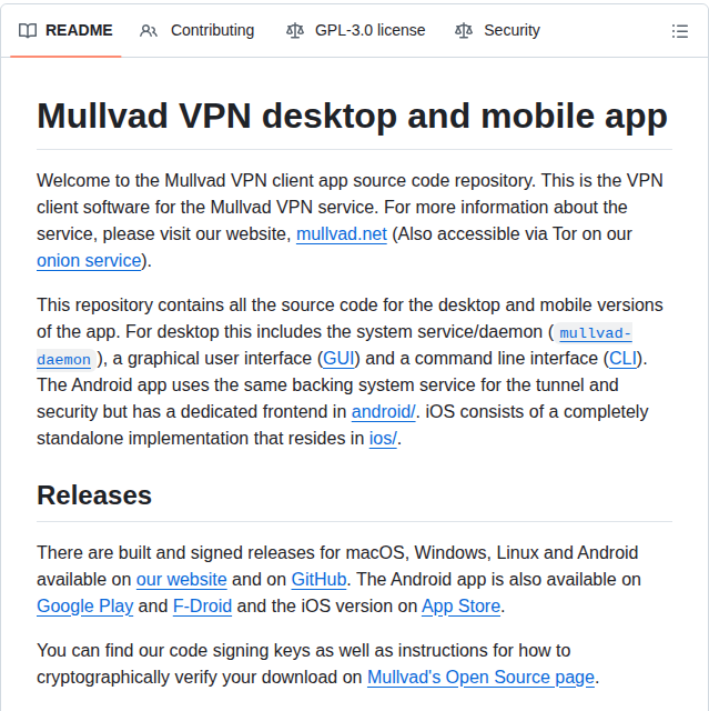 Mullvad Mullvadvpn App screenshot