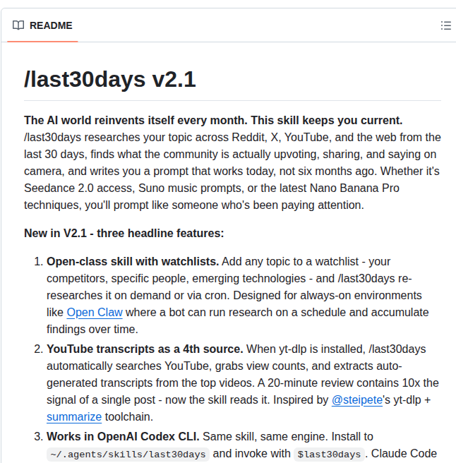 Mvanhorn Last30days Skill screenshot