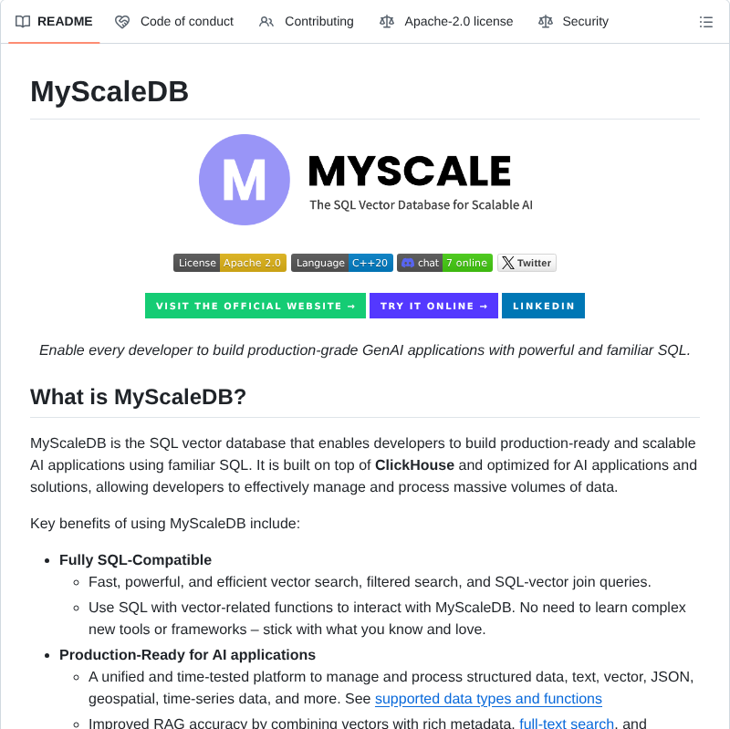 Myscale Myscaledb screenshot