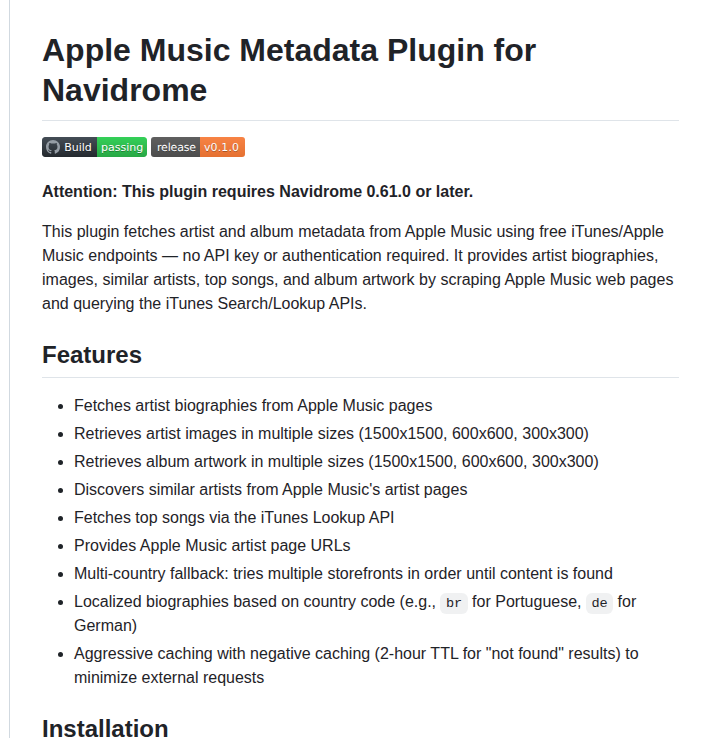 Navidrome Apple Music Plugin screenshot