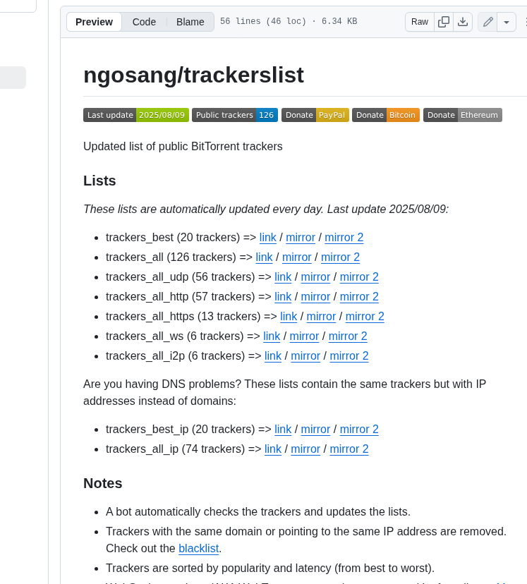 Ngosang Trackerslist screenshot