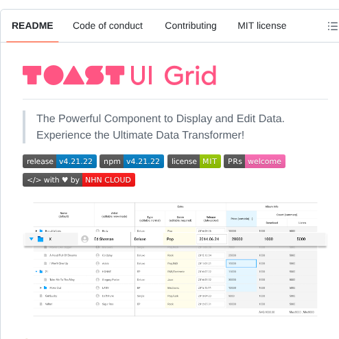 Nhn Tui.grid screenshot
