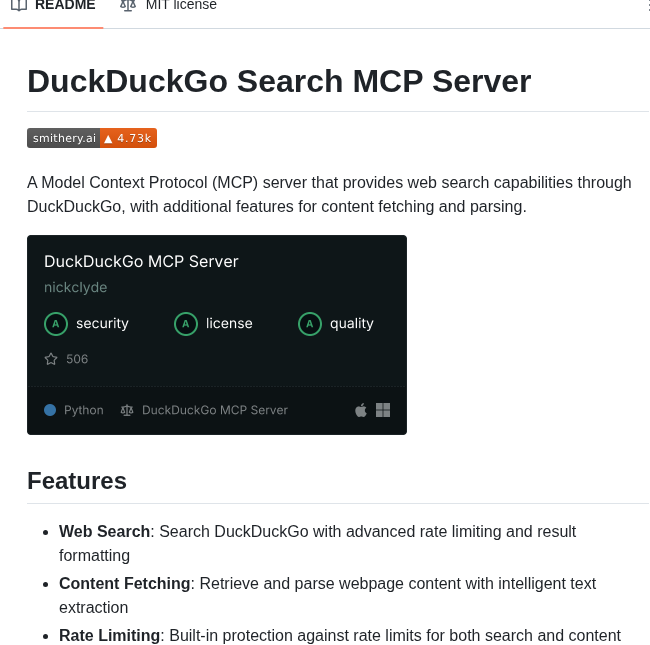 Nickclyde Duckduckgo Mcp Server screenshot