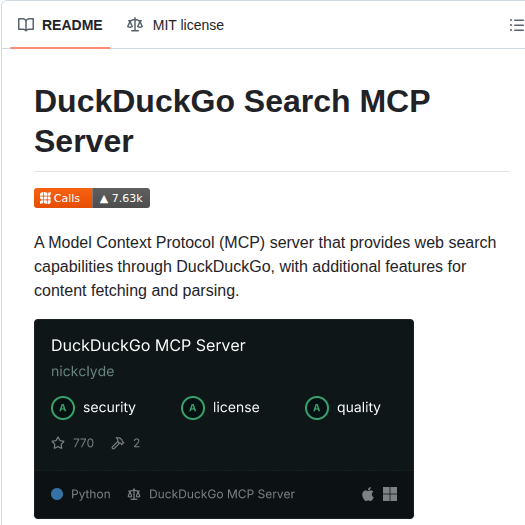 Nickclyde Duckduckgo Mcp Server screenshot