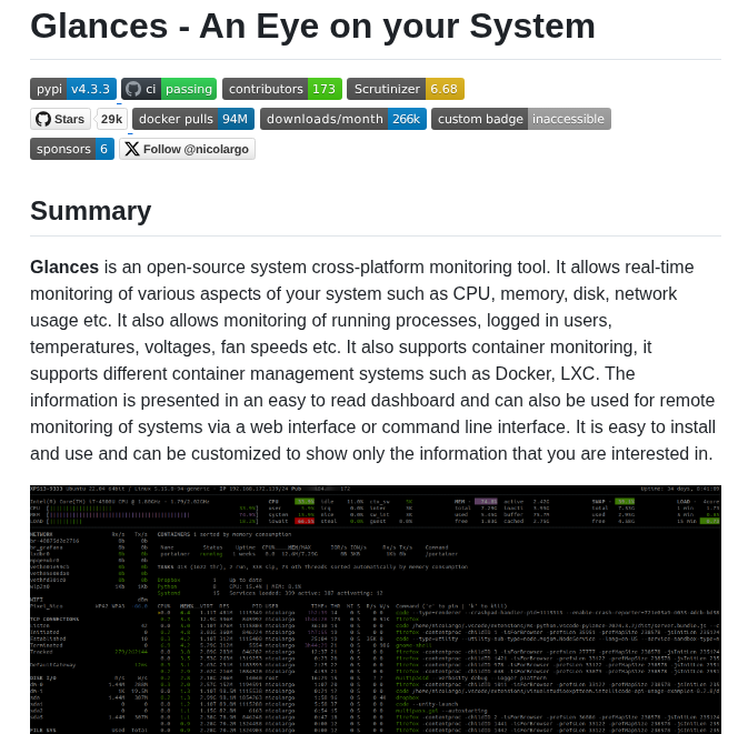 Nicolargo Glances screenshot