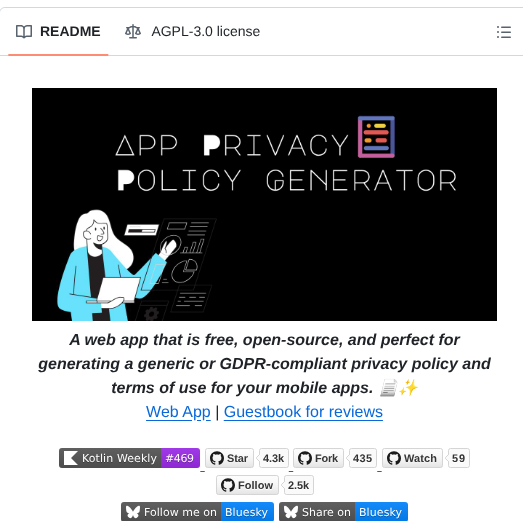 Nisrulz App Privacy Policy Generator screenshot