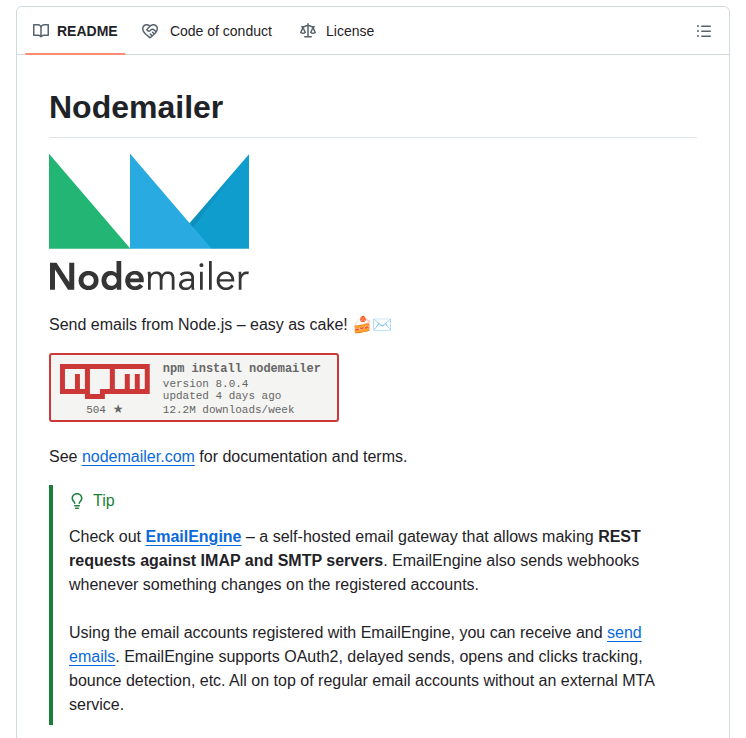Nodemailer Nodemailer screenshot