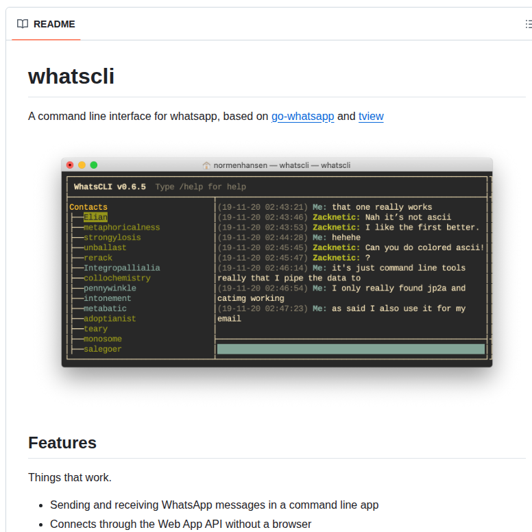 Normen Whatscli screenshot
