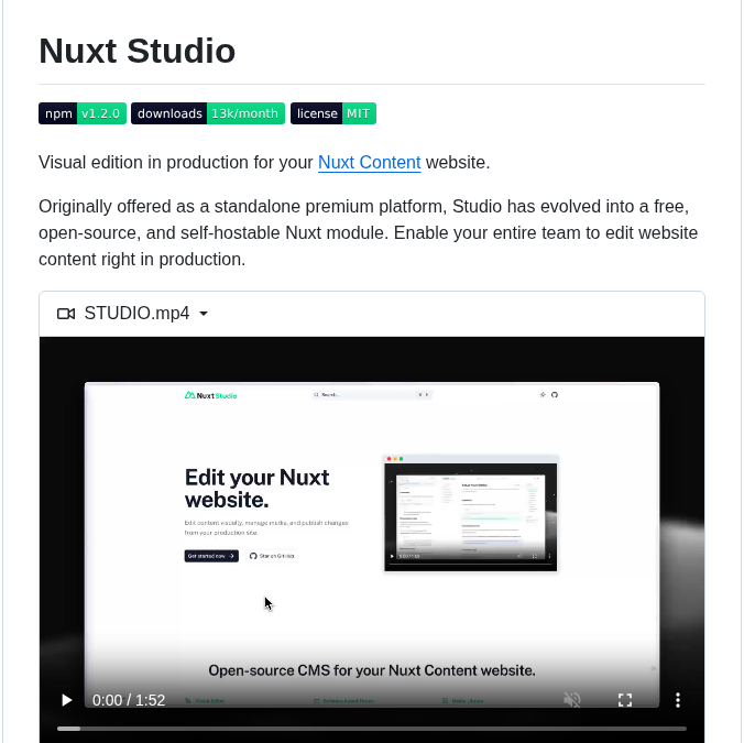 Nuxt Content Nuxt Studio screenshot