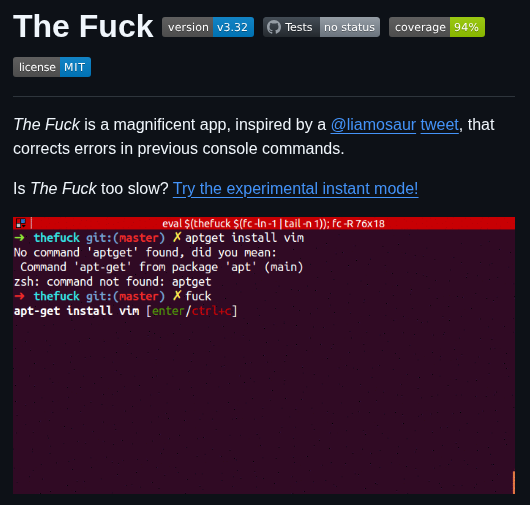 Nvbn Thefuck screenshot