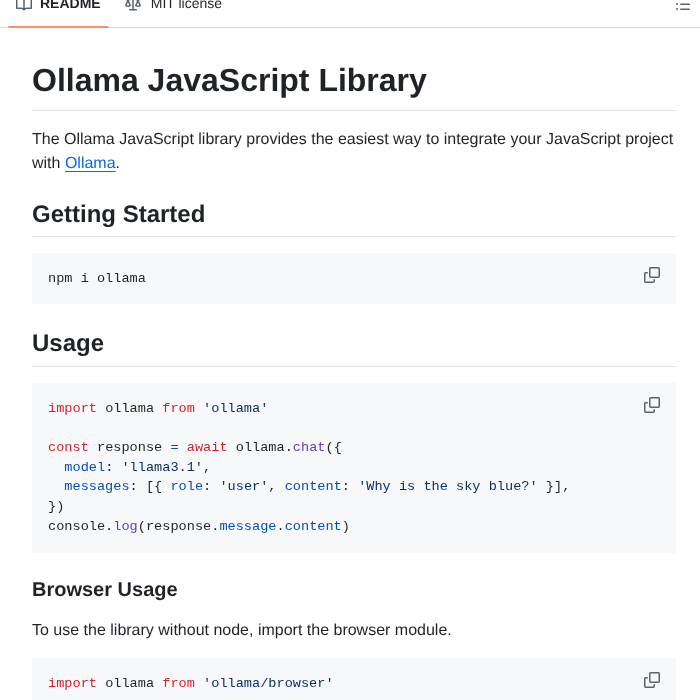 Ollama Ollama Js screenshot