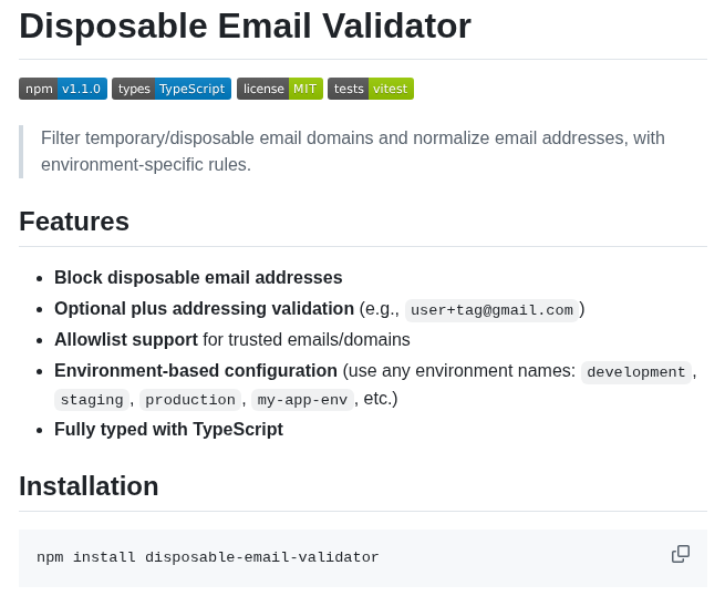 Oluwatunmiisheii Disposable Email Validator screenshot