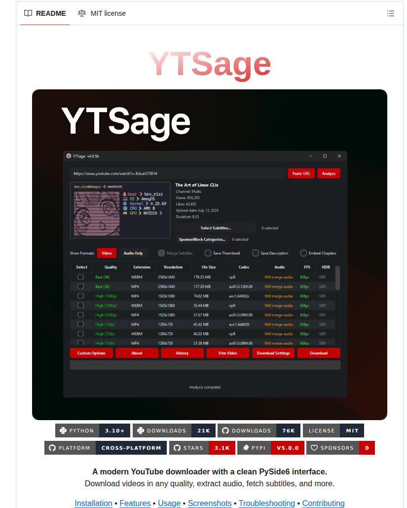 Oop7 Ytsage screenshot