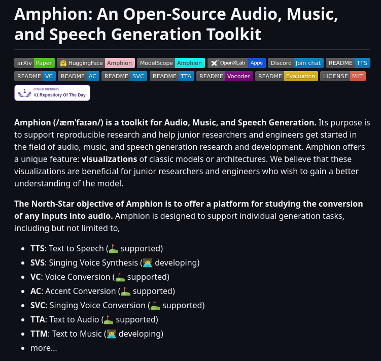 Open Mmlab Amphion screenshot