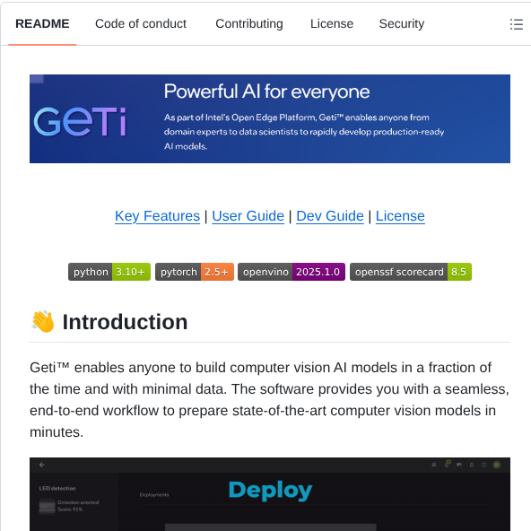 Open Edge Platform Geti screenshot