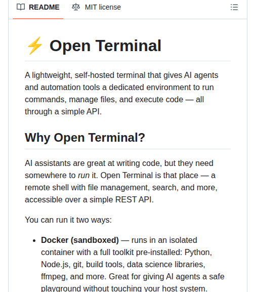 Open Webui Open Terminal screenshot
